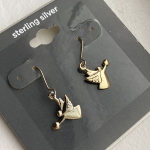 Vintage NWT Y2K Sterling Silver Angel Heart Hanging Drop Earrings